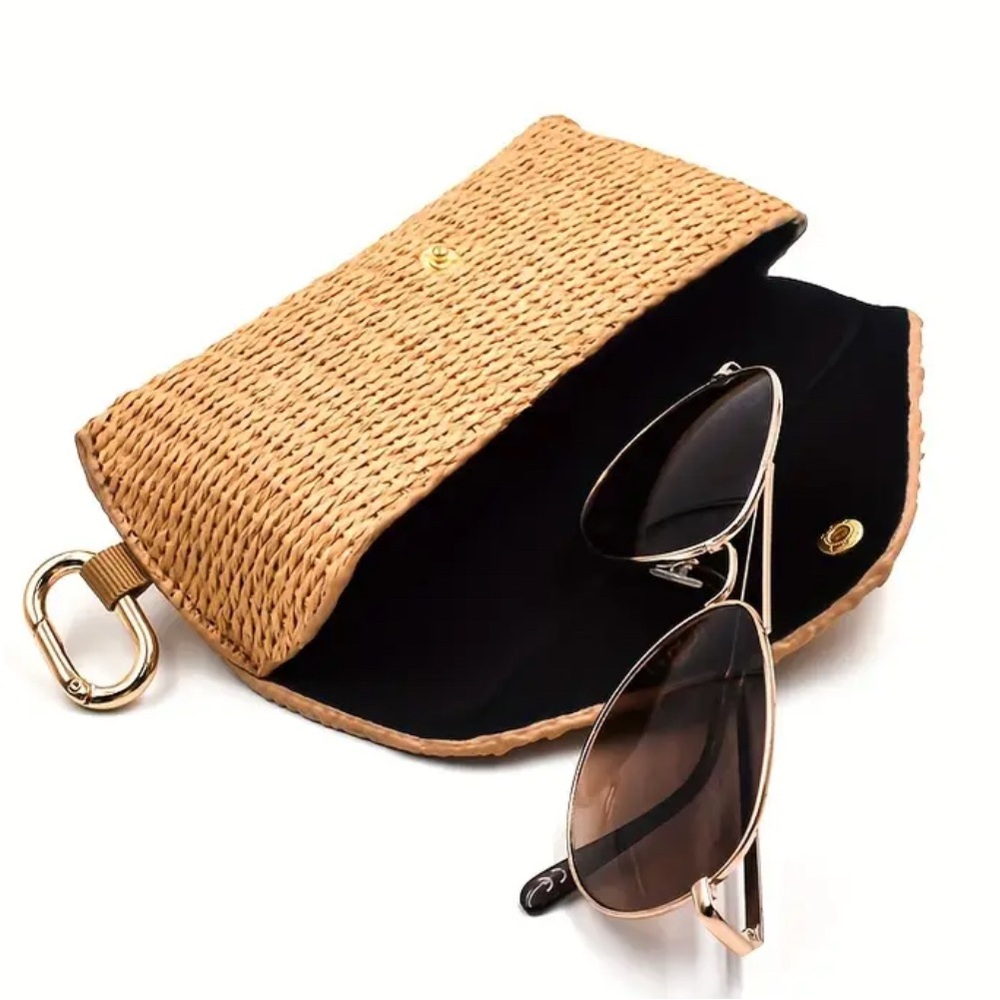 Raffia Sunglasses Case Glasses Sunnies Keychain Clutch Woven Jute Bag NEW - Picture 5 of 12